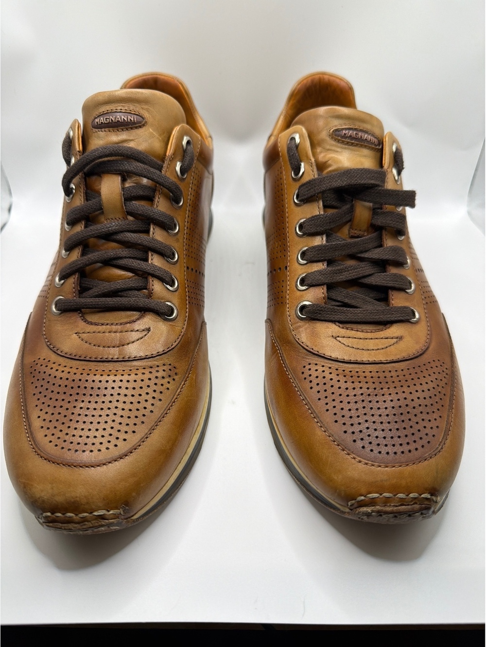 Magnanni Men's Brown Leather Casual Sneakers Size 9.5
